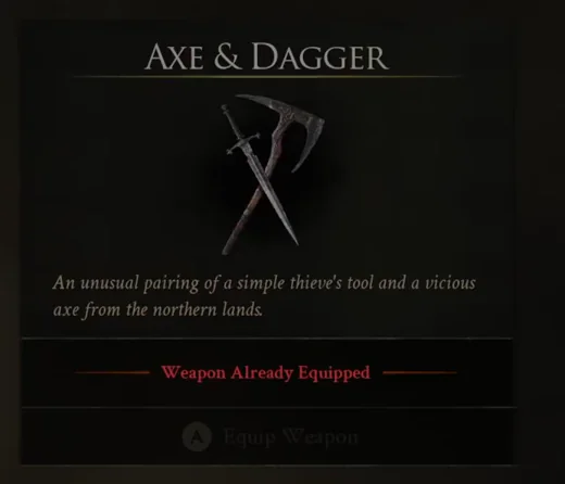 The Axe and Dagger weapon panel in the in-game inventory