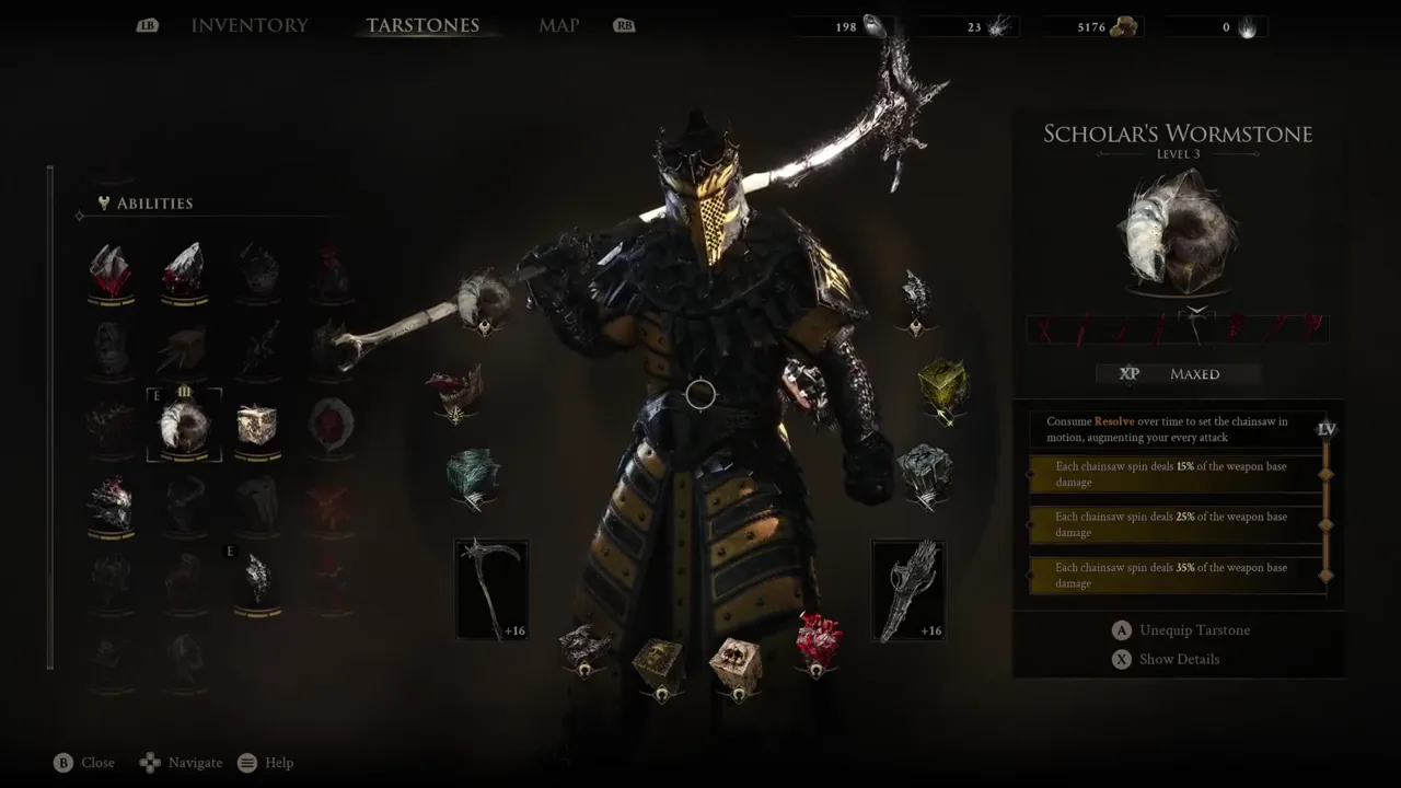 The Scholar's Wormstone equipped in the Tarstones screen