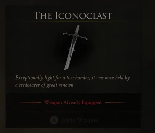 The Iconoclast weapon panel in the in-game inventory