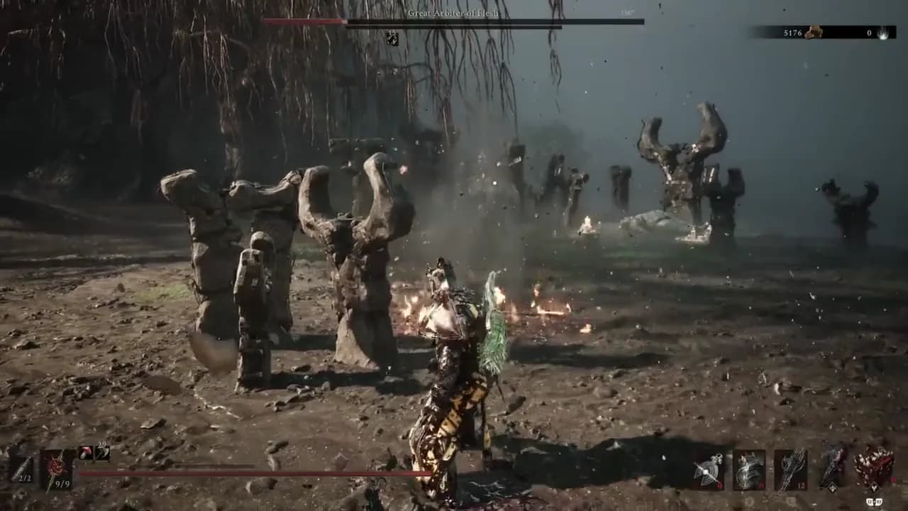 The axe mid-swing with the Burn infusion active