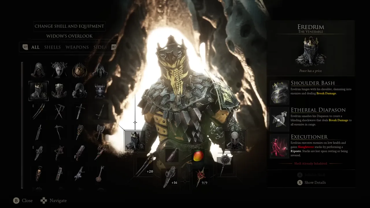 Eredrim's Shell panel in the in-game menu