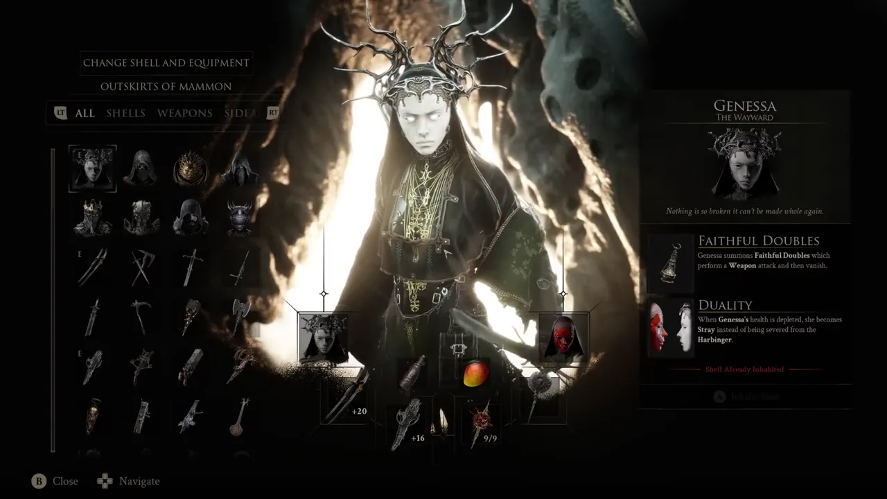 Genessa's Shell panel in the in-game menu