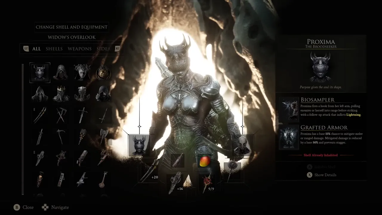 Proxima's Shell panel in the in-game menu