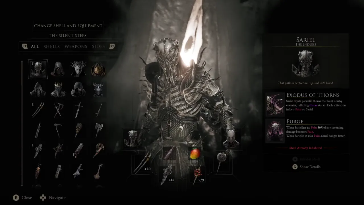 Sariel's Shell panel in the in-game menu