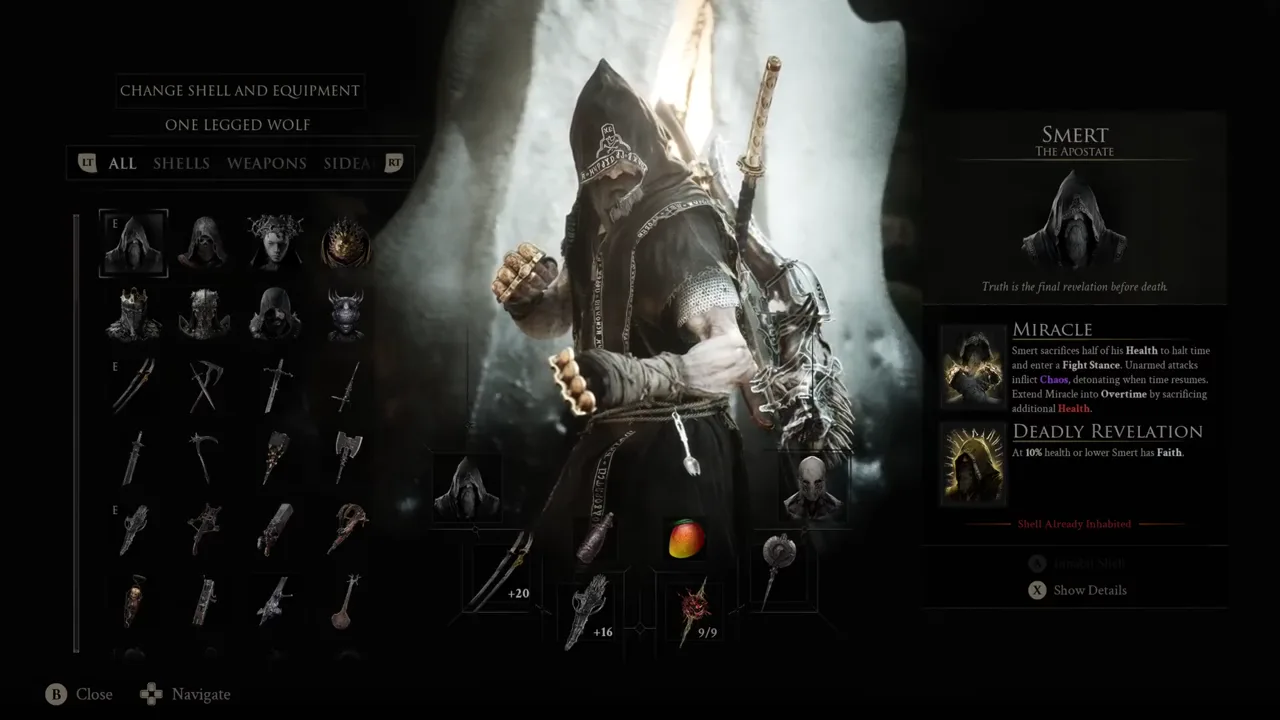 Smert's Shell panel in the in-game menu