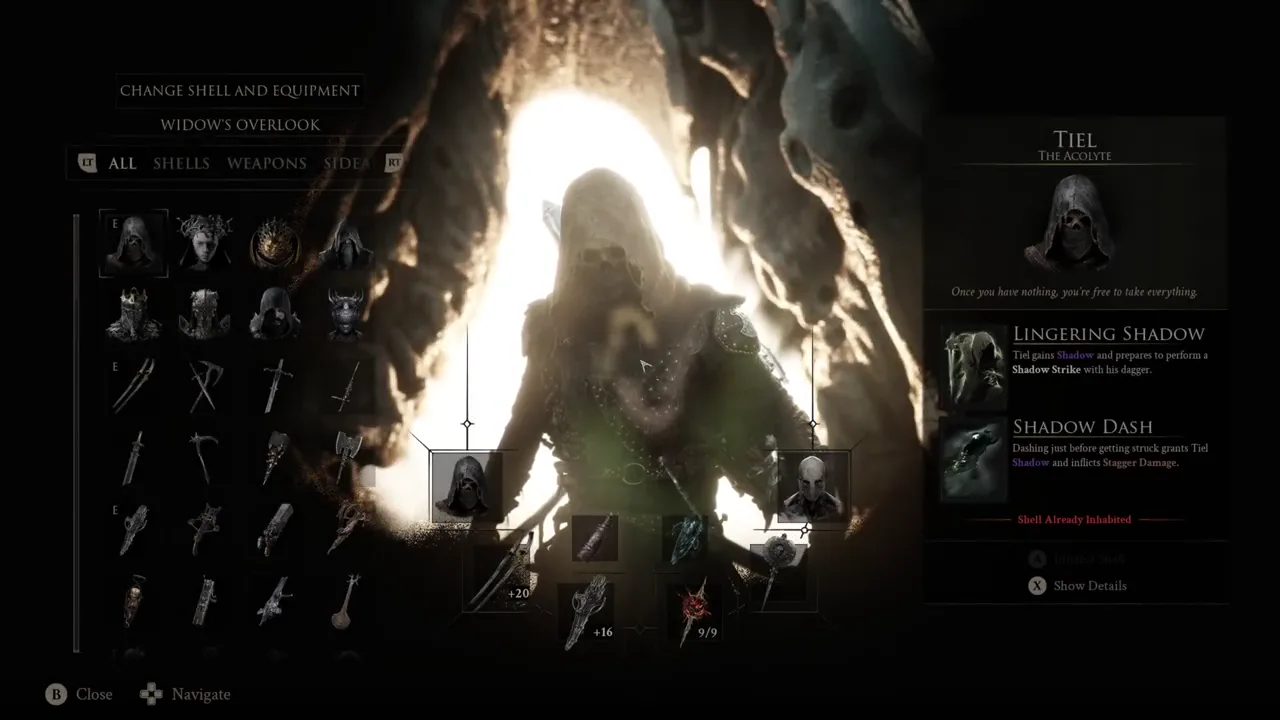 Tiel's Shell panel in the in-game menu