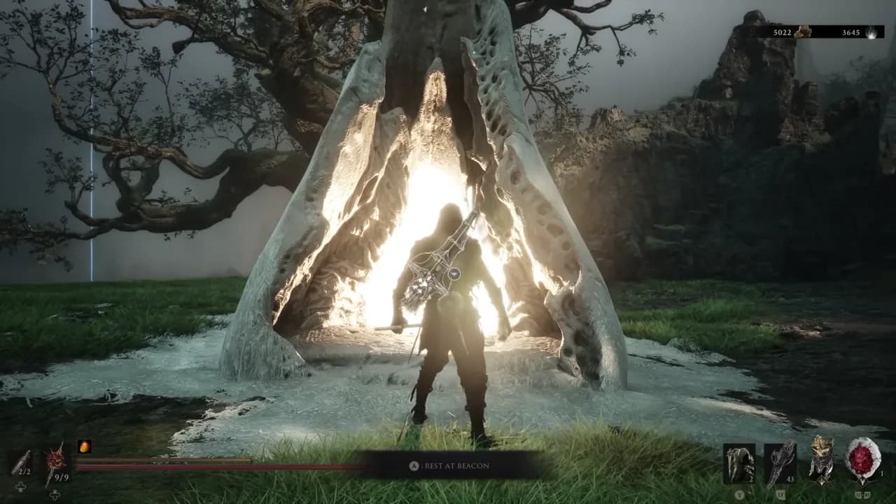 The bone-arch landmark where Tiel is claimed, beside the beacon southeast of Widow's Overlook
